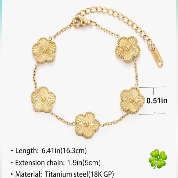 Gold 5 motif Floral clover Bracelet 18kt plated designer loom and style - Picture 4 of 4